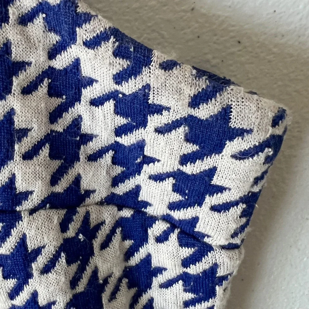 Tyler Boe Dress‎ L Blue White Houndstooth Knit Pockets Preppy Coastal Nautical